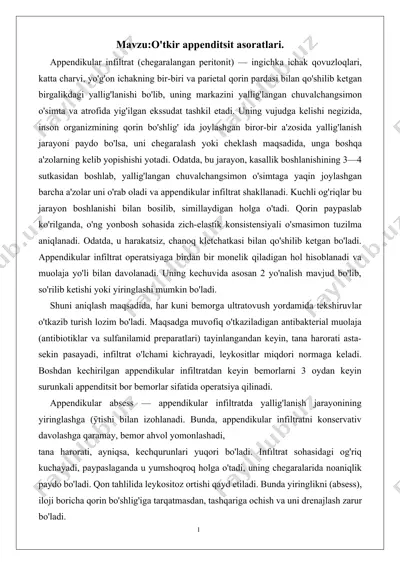 o'tkir appenditsit asoratlari tibbiy taqdimoti — DOCX