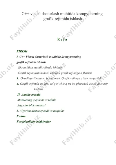 c++ visual dasturlash muhitida kompyuterning grafik rejimida ishlash — DOC