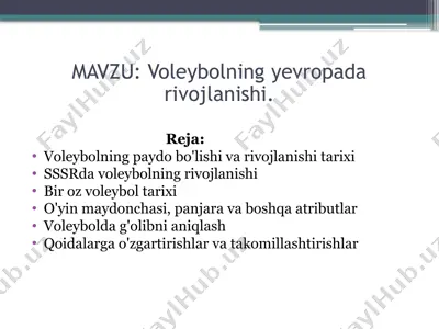 voleybolning yevropada rivojlanishi — PPTX