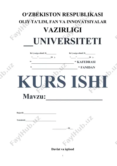 kurs ishi: iqtisodiyotni davlat tomonidan tartibga solish — DOCX