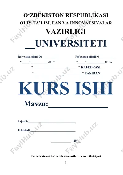 turistik xizmat ko'rsatish standartlari va sertifikatsiyasi — DOCX