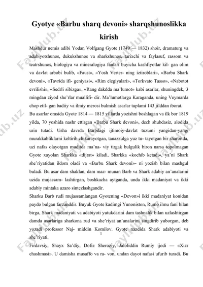 gyotye «barbu sharq devoni» sharqshunoslikka kirish — DOC