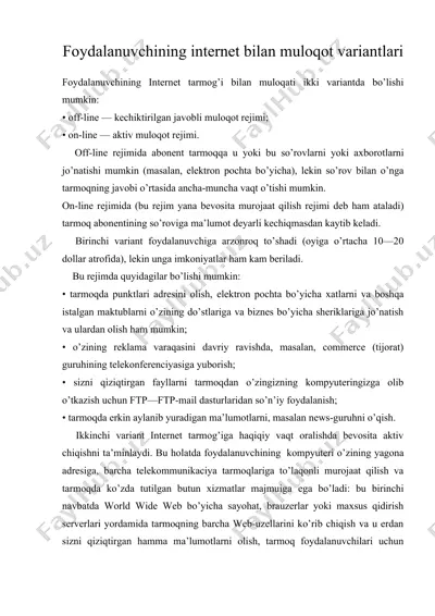 foydalanuvchining internet bilan muloqot variantlari — DOC