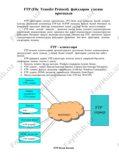 ftp (file transfer protocol) файлларни узатиш протоколи — DOC