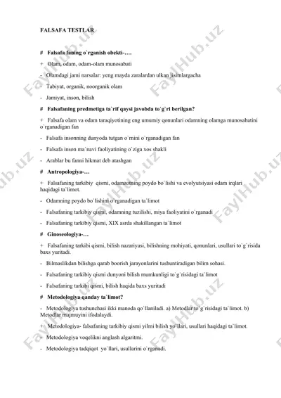 falsafa testlar — DOCX