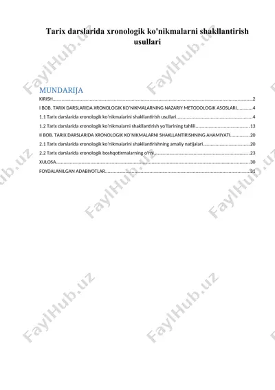 tarix darslarida xronologik ko'nikmalarni shakllantirish usullari — DOCX
