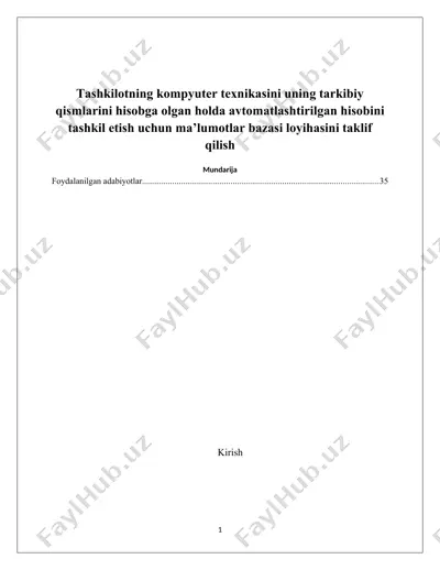 kompyuter texnikasi ma'lumotlar bazasi loyihasi — DOCX