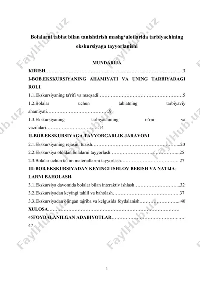 bolalar haqida tabel po‘stoni olish ekskursiyalarida tarbiyachining tayyorgarligi — DOCX