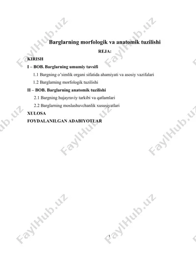 barglarning morfologik va anatomik tuzilishi — DOCX