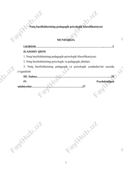 nutq buzilishlarining pedagogik-psixologik klassifikatsiyasi — DOCX