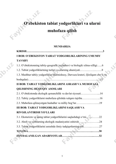 o‘zbekiston tabiat yodgorliklari va ularni muhofaza qilish — DOCX