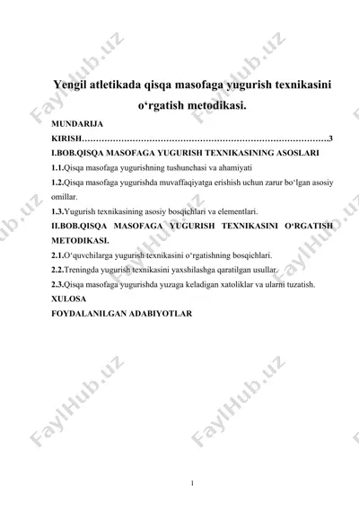 yengil atletikada qisqa masofaga yugurish texnikasini o‘rgatish metodikasi — DOCX