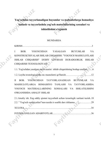 yog'ochdan tayyorlanadigan buyumlar va mahsulotlarga homashyo tanlash va tayyorlashda yog'och materiallarini ishlatish — DOCX