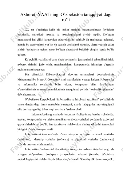 axborot. yaatning o’zbekiston taraqqiyotidagi ro’li — DOC