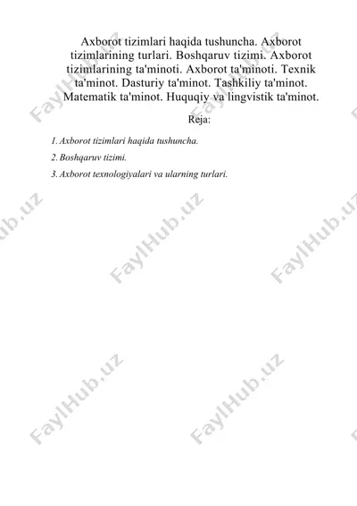 axborot tizimlari haqida tushuncha. axborot tizimlarining turlari. boshqaruv tizimi — DOC