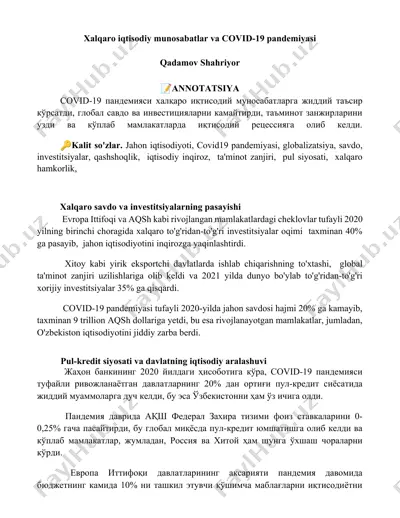 xalqaro iqtisodiy munosabatlar va covid-19 pandemiyasi — DOCX