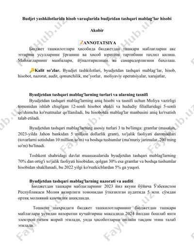 budjet yashkilotlarida hisob varaqlarida budjetdan tashqari mablag’lar hisobi — DOCX