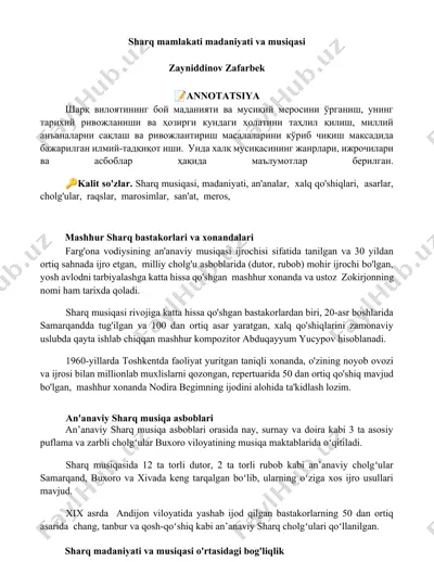 sharq mamlakati madaniyati va musiqasi — DOCX