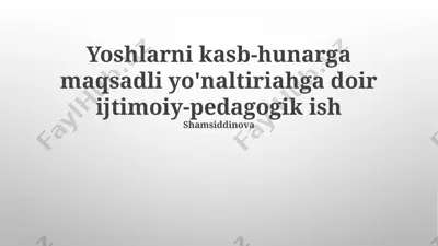 yoshlarni kasb-hunarga maqsadli yo'naltiriahga doir ijtimoiy-pedagogik ish — PPTX
