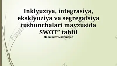 inklyuziya, integratsiya, eksklyuziya va segregatsiya tushunchalari mavzusida swot” tahlil — PPTX