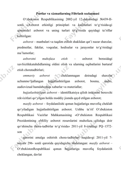 portlar va xizmatlarning filtrlash sozlanmasi — DOC