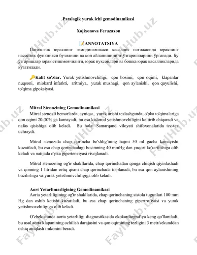 patalagik yurak ichi gemodinamikasi — DOCX