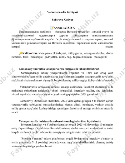 vatanparvarlik tarbiyasi — DOCX