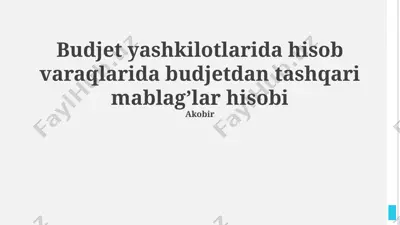budjet yashkilotlarida hisob varaqlarida budjetdan tashqari mablag’lar hisobi — PPTX