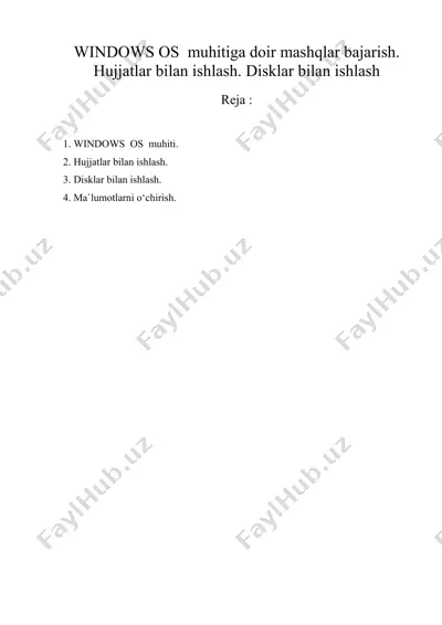 windows os muhitiga doir mashqlar bajarish. hujjatlar bilan ishlash. disklar bilan ishlash — DOC