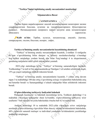 tarbiya fanini o'qitishning amaliy mexanizmlari monitoringi — DOCX