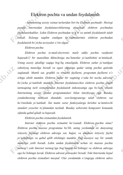 elektron pochta va undan foydalanish — DOC