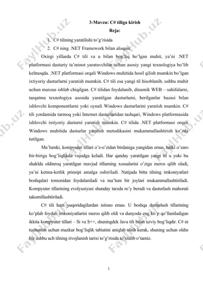 c# tiliga kirish — DOCX