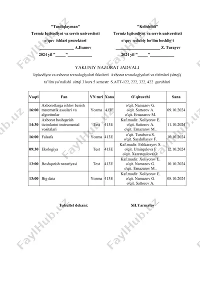 yakuniy nazorat jadvali — DOCX
