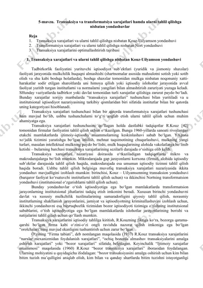 transaksiya va transformatsiya xarajatlari yondashuvlari — DOCX
