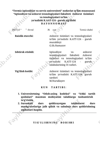 termiz iqtisodiyot va servis universiteti nodavlat ta’lim muassasasi — DOCX