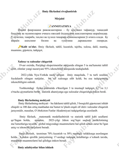 ilmiy fikrlashni rivojlantirish — DOCX