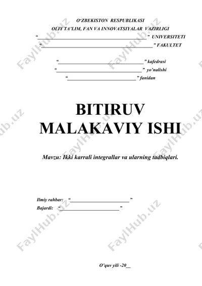 ikki karrali integrallar va ularning tadbiqlari — DOCX