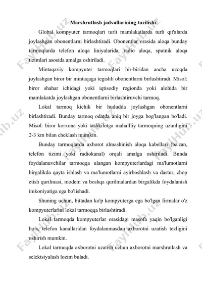 marshrutlash jadvallarining tuzilishi — DOC
