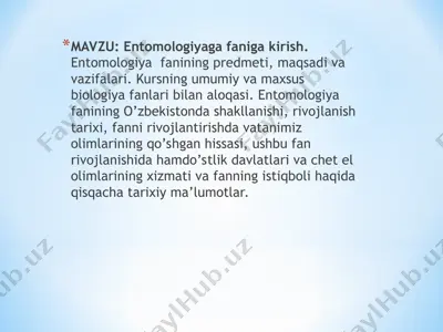 entomologiya faniga kirish — PPT