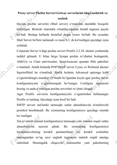 proxy server pochta serveri getway serverlarini ishga tushirish va sozlash — DOC