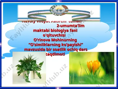 "o’simliklarning ko’payishi" mavzusida bir soatlik ochiq dars taqdimoti — PPT