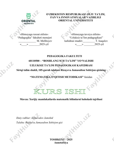 xorijiy mamlakatlarda matematik bilimlarni baholash tajribasi — DOCX
