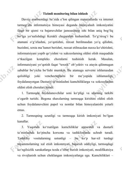 tizimli monitoring bilan ishlash — DOC