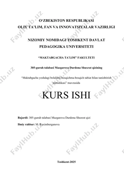 maktabgacha yoshdagi bolalarni bosqichma-bosqich tabiat bilan tanishtirish metodikasi — DOCX
