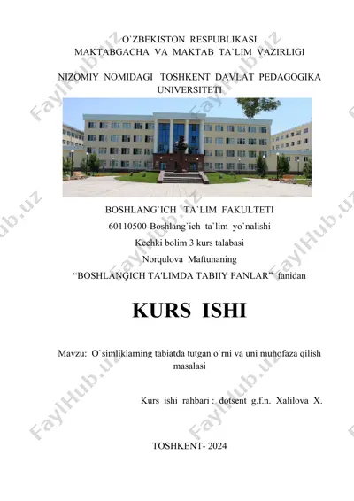 o`simliklarning tabiatda tutgan o`rni va uni muhofaza qilish masalasi — DOCX