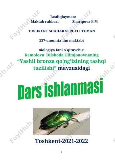 "yashil bronza qo’ng’izining tashqi tuzilishi" — DOCX