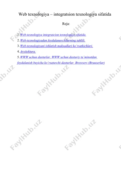 web texnologiya – integratsion texnologiya sifatida — DOC