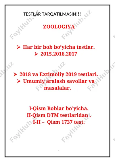 zoologiya testlar to'plami — DOCX