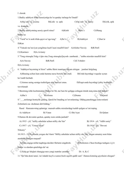 badiiy adabiyot test savollari — DOCX