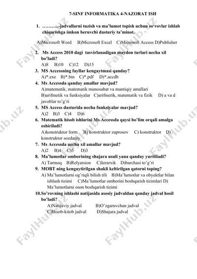 7-sinf informatika 4-nazorat ish — DOCX
